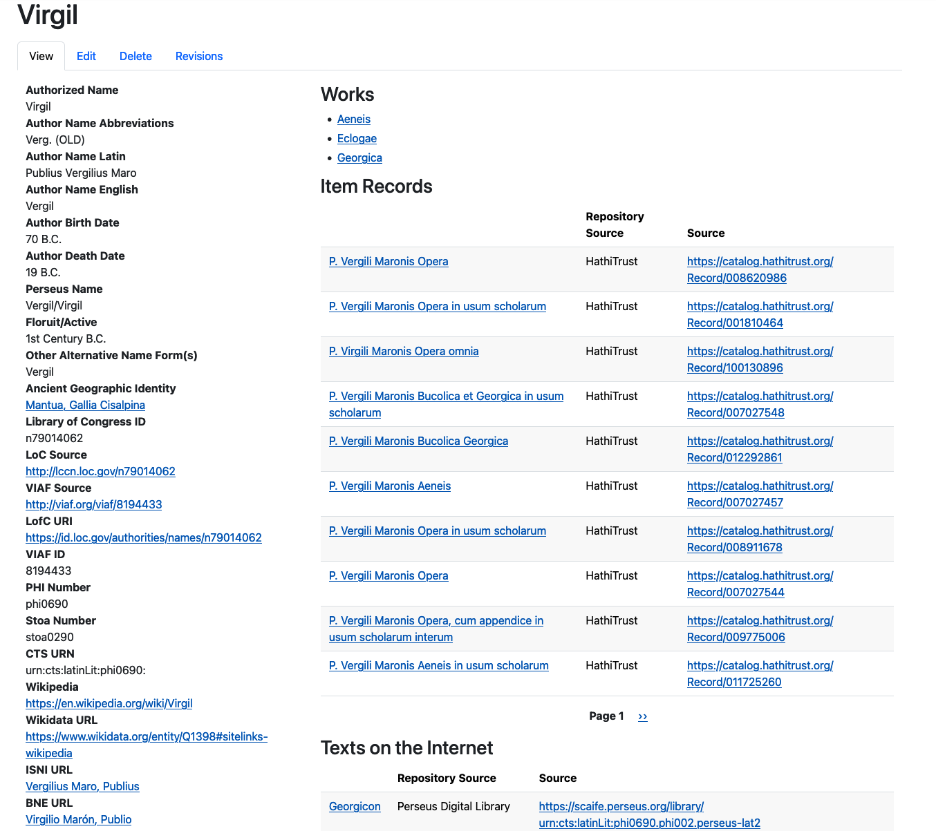 Screenshot of the unthemed Author Authority page