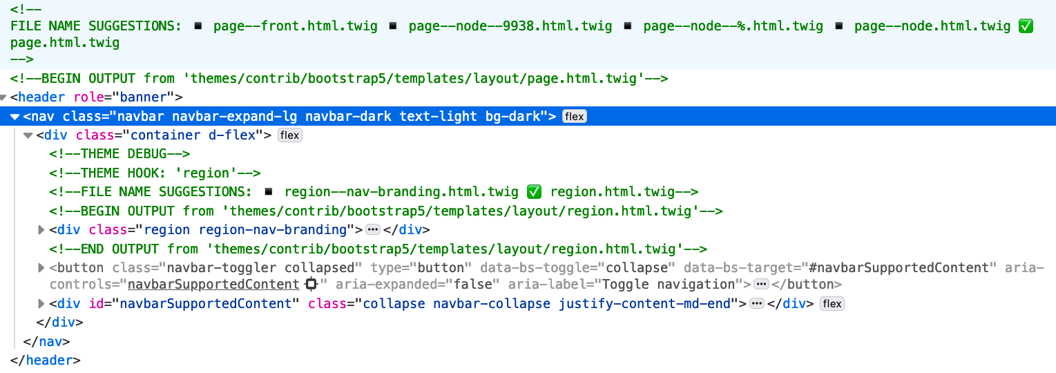 Screenshot of developer tools for header