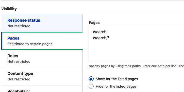 Search block configuration